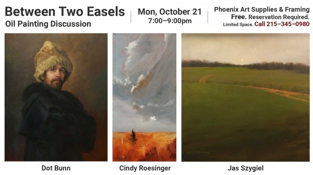 An oil panel discussion with three artists on October 21, 2019
