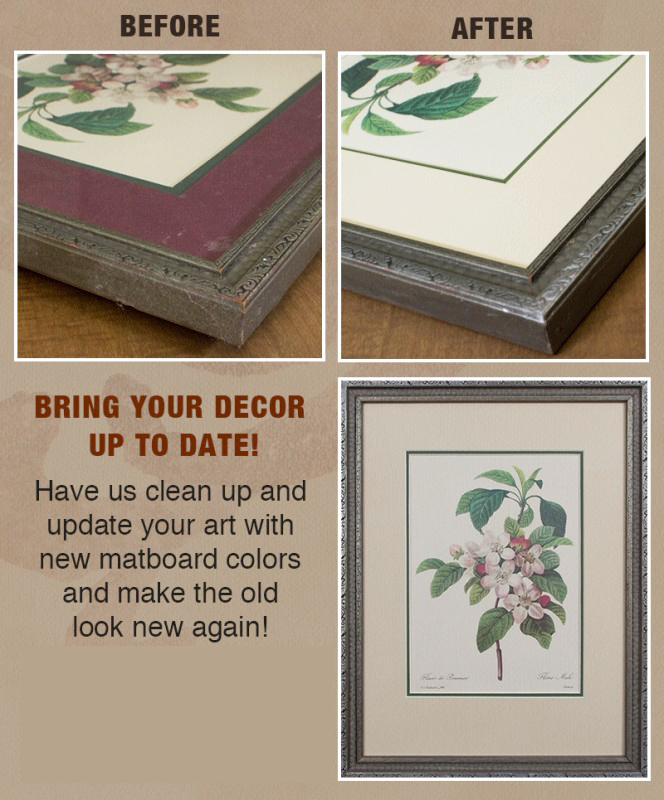 Update your home decor art with a new mat. Bucks County picture framer.