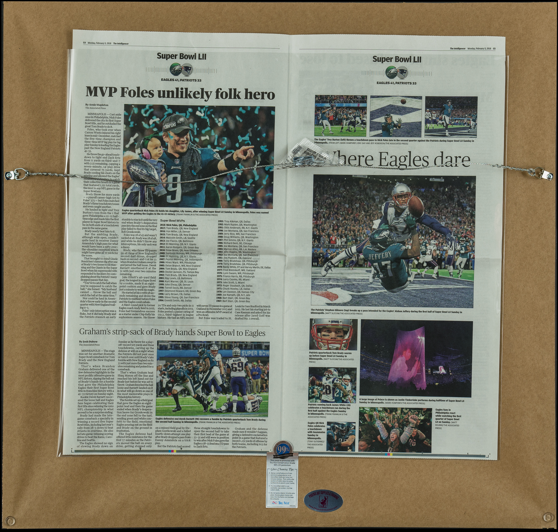 Picture Framing of Eagles Super Bowl Articles & Signed Wentz